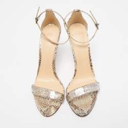 Alexandre Birman Metallic Python Ankle Strap Sandals Size 39