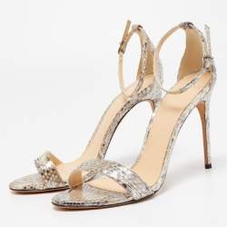 Alexandre Birman Metallic Python Ankle Strap Sandals Size 39