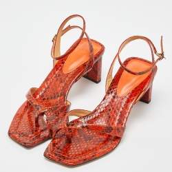 Alexandre Birman Orange Python Nelly Ankle Strap Sandals Size 37