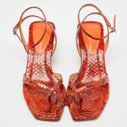 Alexandre Birman Orange Python Nelly Ankle Strap Sandals Size 37