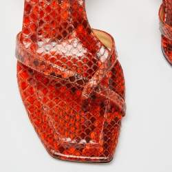 Alexandre Birman Orange Python Nelly Ankle Strap Sandals Size 37