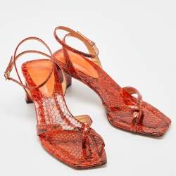 Alexandre Birman Orange Python Nelly Ankle Strap Sandals Size 37