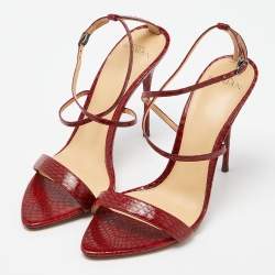 Pre Owned Alexandre Birman Red Python Leather Ankle Strap Sandals Size 39