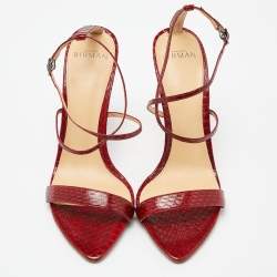 Pre Owned Alexandre Birman Red Python Leather Ankle Strap Sandals Size 39