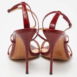 Pre Owned Alexandre Birman Red Python Leather Ankle Strap Sandals Size 39