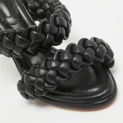 Pre Owned Alexandre Birman Black Leather Braided Accents Slides Size 38