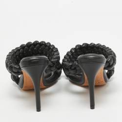 Pre Owned Alexandre Birman Black Leather Braided Accents Slides Size 38