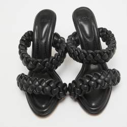 Pre Owned Alexandre Birman Black Leather Braided Accents Slides Size 38