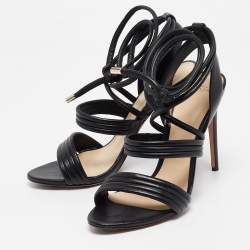 Pre Owned صندل ألكسندر بيرمان جلد أسود مع رباط للكاحل مقاس 39