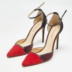 Alexandre Birman Multicolor Suede and Python Ankle Strap Pumps Size 39 
