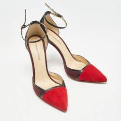 Alexandre Birman Multicolor Suede and Python Ankle Strap Pumps Size 39 
