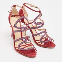 Alexandre Birman Burgundy Suede Ankle Strap Sandals Size 40