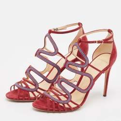 Alexandre Birman Burgundy Suede Ankle Strap Sandals Size 40