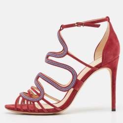 Alexandre Birman Burgundy Suede Ankle Strap Sandals Size 40