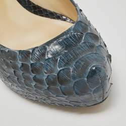 Alexandre Birman Navy Blue Python Leather Platform Pumps Size 40