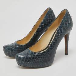 Alexandre Birman Navy Blue Python Leather Platform Pumps Size 40