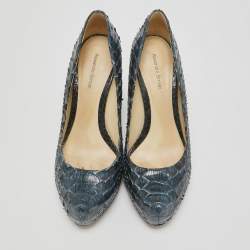 Alexandre Birman Navy Blue Python Leather Platform Pumps Size 40