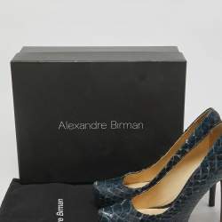 Alexandre Birman Navy Blue Python Leather Platform Pumps Size 40