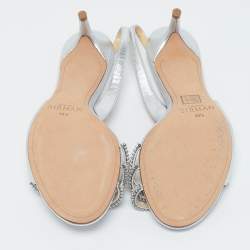 Pre Owned Alexandre Birman Silver Leather Lenny Sandals Size 38.5