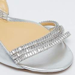 Pre Owned Alexandre Birman Silver Leather Lenny Sandals Size 38.5