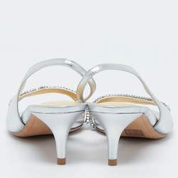 Pre Owned Alexandre Birman Silver Leather Lenny Sandals Size 38.5