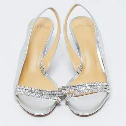 Pre Owned Alexandre Birman Silver Leather Lenny Sandals Size 38.5