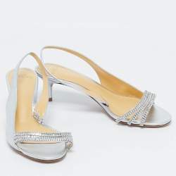 Pre Owned Alexandre Birman Silver Leather Lenny Sandals Size 38.5