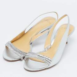 Pre Owned Alexandre Birman Silver Leather Lenny Sandals Size 38.5