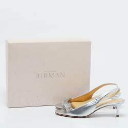 Pre Owned Alexandre Birman Silver Leather Lenny Sandals Size 38.5