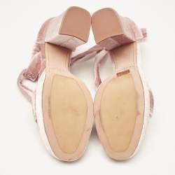 Pre Owned Alexandre Birman Pink Velvet Celine Platform Ankle Tie Sandals Size 39