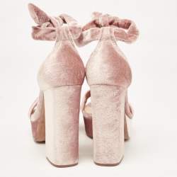 Pre Owned Alexandre Birman Pink Velvet Celine Platform Ankle Tie Sandals Size 39