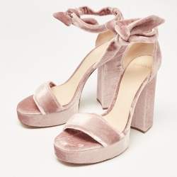 Pre Owned Alexandre Birman Pink Velvet Celine Platform Ankle Tie Sandals Size 39