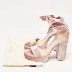 Pre Owned Alexandre Birman Pink Velvet Celine Platform Ankle Tie Sandals Size 39