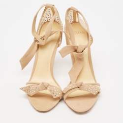 Alexandre Birman Beige Mesh and Suede Embellished Clarita Sandals Size 37
