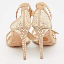 Alexandre Birman Beige Mesh and Suede Embellished Clarita Sandals Size 37