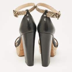 Alexandre Birman Black/Beige Leather and Python Leather Ankle Strap Sandals Size 36