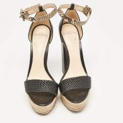 Alexandre Birman Black/Beige Leather and Python Leather Ankle Strap Sandals Size 36