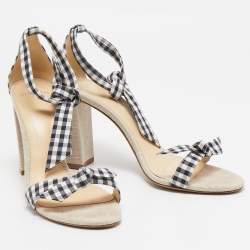 Alexandre Birman Grey/White Canvas and Fabric Ankle Strap Sandals Size 42
