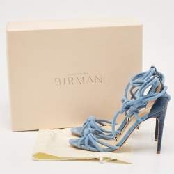 Alexandre Birman Blue Python and Suede Ankle Wrap Sandals Size 37.5