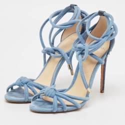 Alexandre Birman Blue Python and Suede Ankle Wrap Sandals Size 37.5