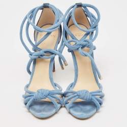 Alexandre Birman Blue Python and Suede Ankle Wrap Sandals Size 37.5
