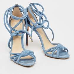 Alexandre Birman Blue Python and Suede Ankle Wrap Sandals Size 37.5
