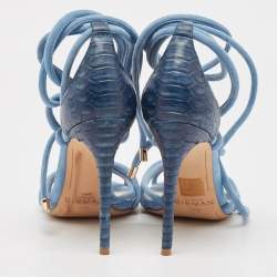 Alexandre Birman Blue Python and Suede Ankle Wrap Sandals Size 37.5