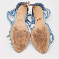 Alexandre Birman Blue Python and Suede Ankle Wrap Sandals Size 37.5