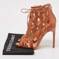 Alexandre Birman Brown Cut-Out Leather Loretta Cage Ankle Boots Size 37