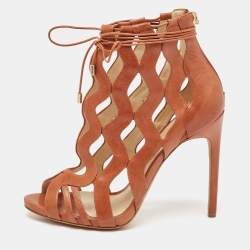 Alexandre Birman Brown Cut-Out Leather Loretta Cage Ankle Boots Size 37