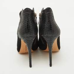 Alexander Birman Black Suede and Python Pointed Toe Ankle Booties Size 41