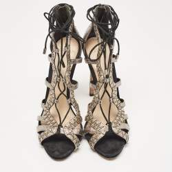 Alexandre Birman Metallic Python Embossed Leather Strappy Ankle Tie Sandals Size 38.5