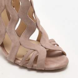 Alexandre Birman Beige Suede Loreta Cage Ankle Wrap Sandals Size 36.5