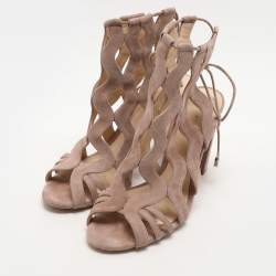 Alexandre Birman Beige Suede Loreta Cage Ankle Wrap Sandals Size 36.5
